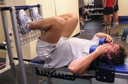 Dan Vickerman using the MyoThrusta leg extensor strength builder at Sydney University gymnasium